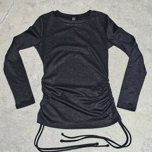 Shein Sz 4 Black Long Sleeve Ruched Top Adjustable Tie Strings